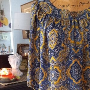 Loft Blue and Yellow Floral Paisley Print Blouse